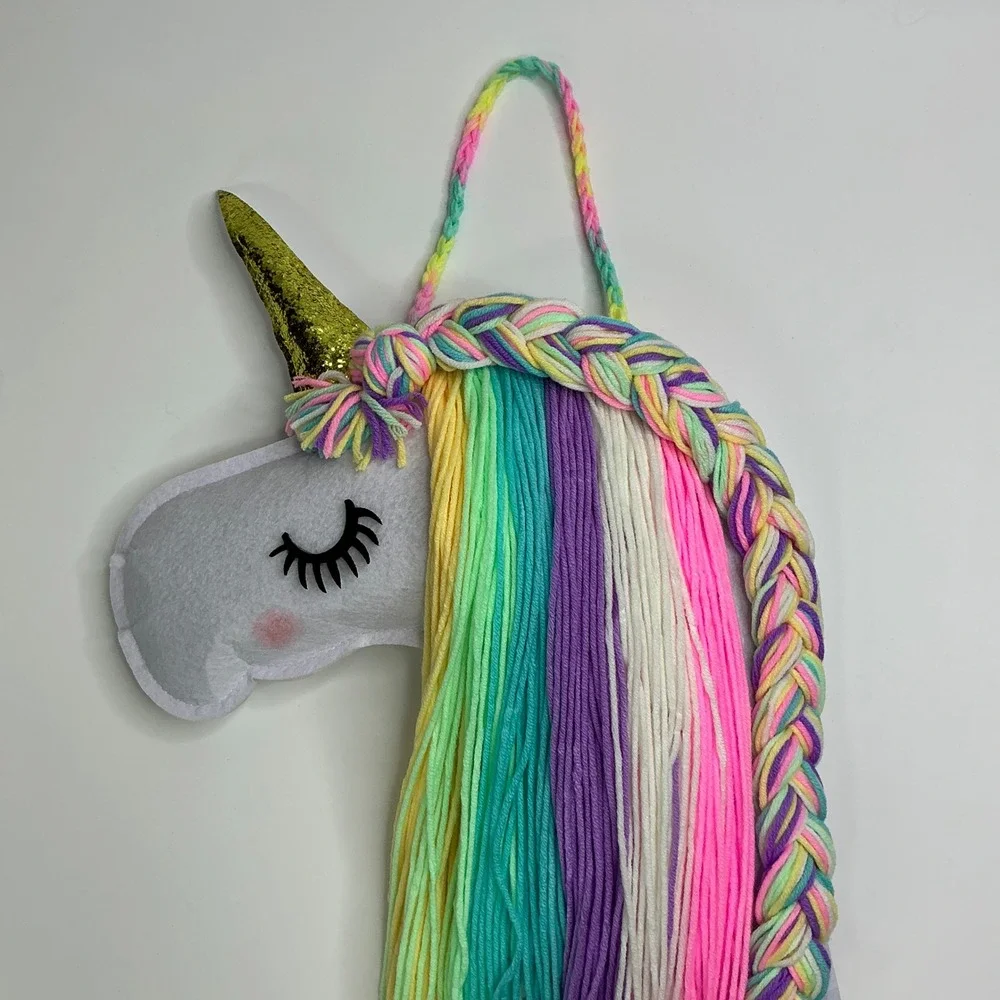 Unicorn Rainbow Hair Bow Organizer Wall Hanging Kids Room Decor Glitter Horn